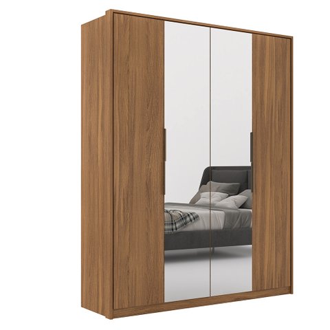 Guarda-Roupa Roupeiro de Casal Florença 4 Portas com Espelho Amêndola