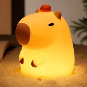 Luminaria Abajur Mesa Capivara Touch Muda de Cor Usb Recarregavel Iluminaçao Decoraçao Quarto Sala C