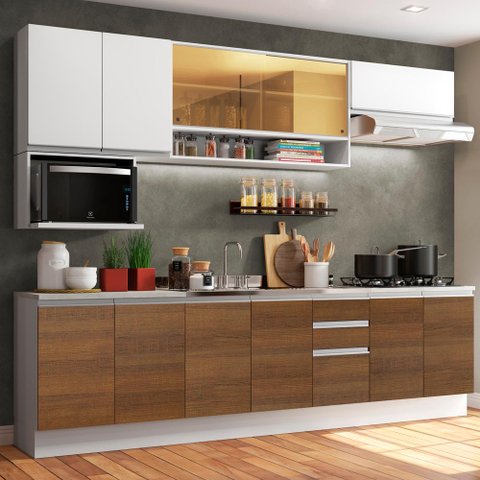 Armário de Cozinha Completa 280cm Branco/Rustic/Branco Genova Madesa 04