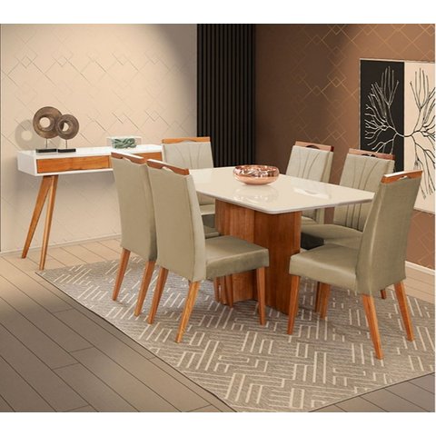 Mesa de jantar + 6 cadeiras Paris tampo 160cm capuccino