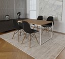 Ver imagem 1 de Mesa Industrial Base Ferro Branco Tampo 137x90 Amêndoa 4 Cadeiras Eames Madeira Assento Preto