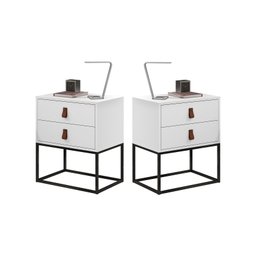 Conjunto 2 Criados Estilo Industrial com Puxadores de Couro - 1