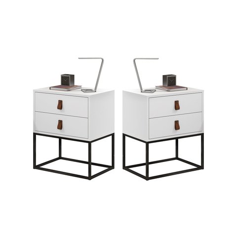 Conjunto 2 Criados Estilo Industrial com Puxadores de Couro