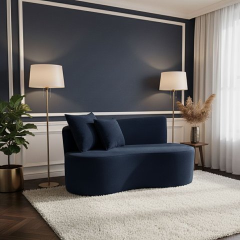 Sofá  Decorativo Curvo Orgânico Nature Gaia Veludo Azul Marinho - Montanaris Decor