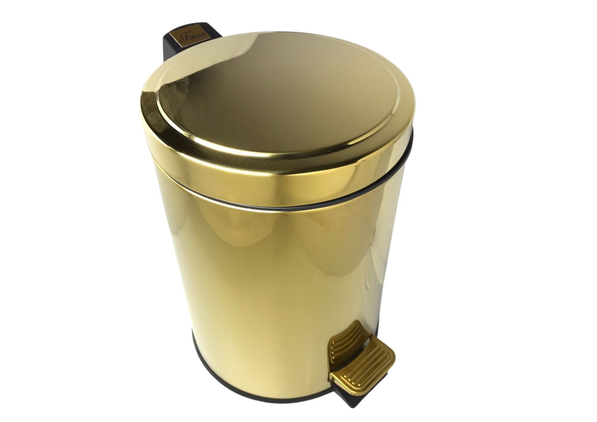 Kit Banheiro Inox Dourado Lixeira 5L e Porta Papel Higiênico Fineza - 2
