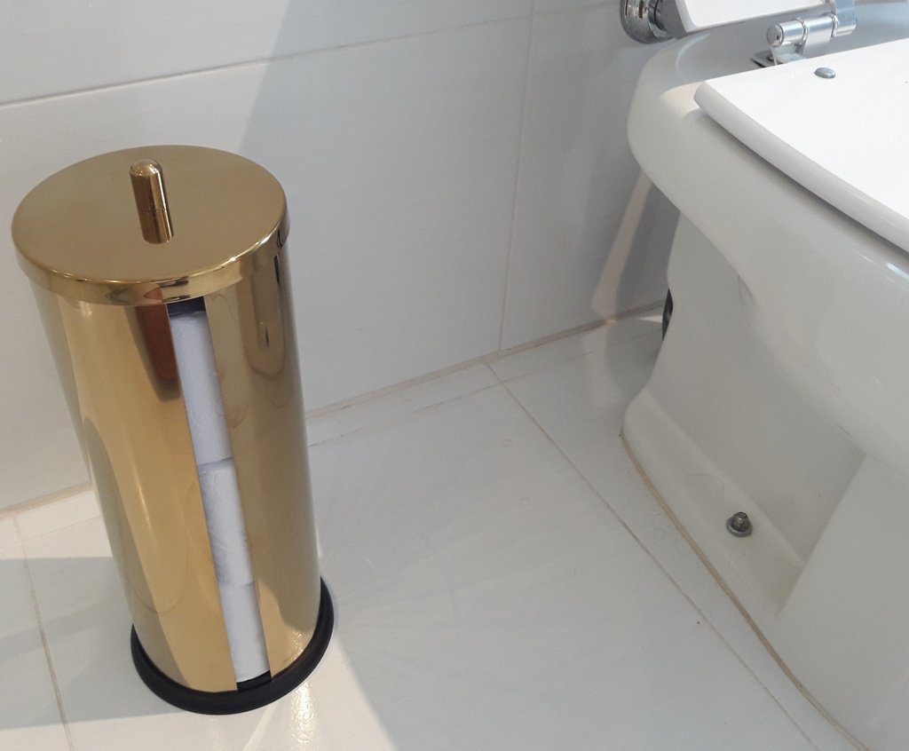 Kit Banheiro Inox Dourado Lixeira 5L e Porta Papel Higiênico Fineza - 3