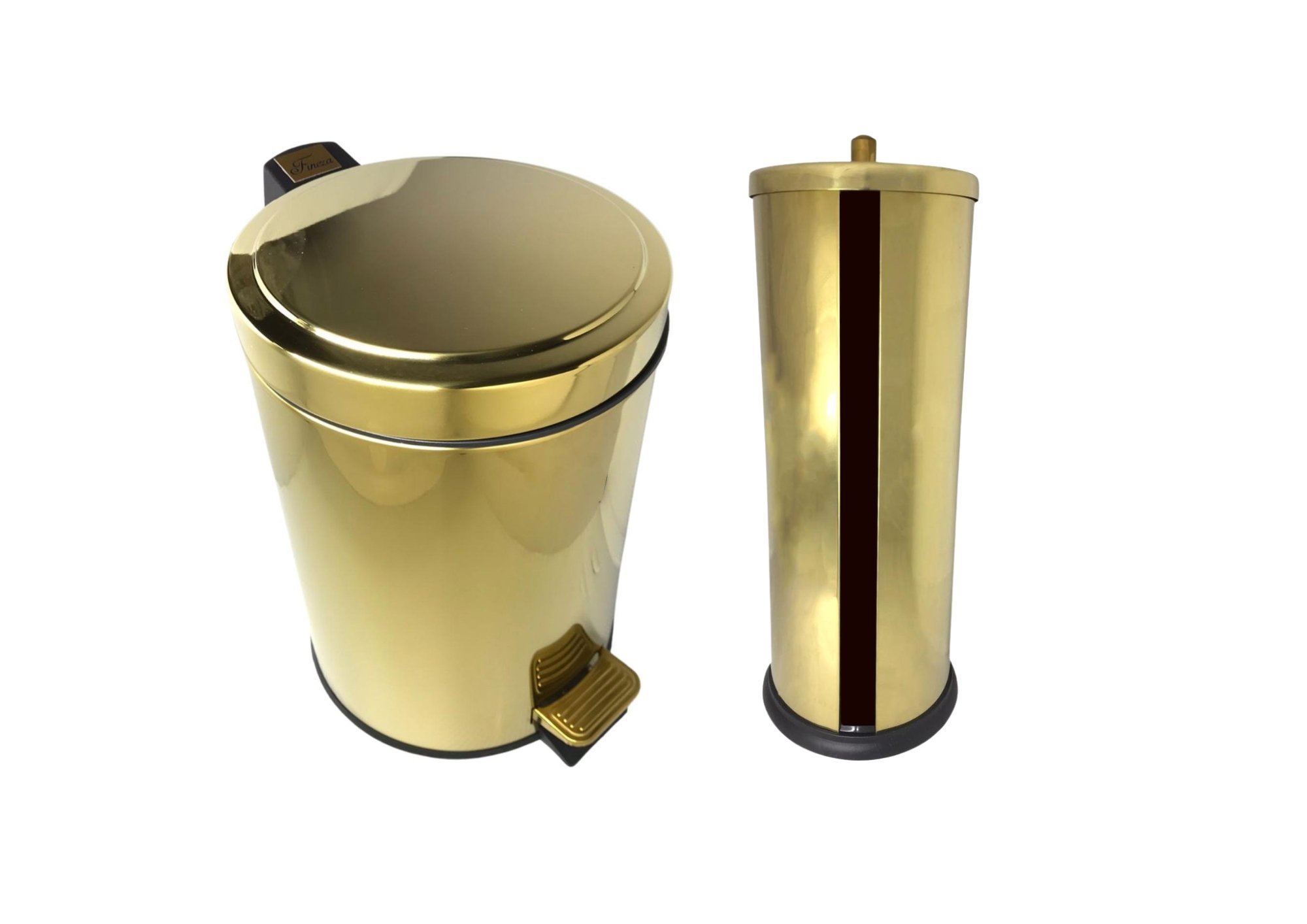 Kit Banheiro Inox Dourado Lixeira 5L e Porta Papel Higiênico Fineza - 1