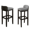 Ver imagem 2 de Kit 2 Banquetas Luxo Alta Onix - Base em Madeira Maciça - Estofado em Linho Com Composê no Corino - 