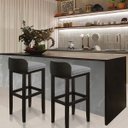 Ver imagem 1 de Kit 2 Banquetas Luxo Alta Onix - Base em Madeira Maciça - Estofado em Linho Com Composê no Corino - 