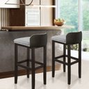 Ver imagem 3 de Kit 2 Banquetas Luxo Alta Onix - Base em Madeira Maciça - Estofado em Linho Com Composê no Corino - 