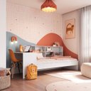 Ver imagem 1 de Cama Infanto Juvenil com Escrivaninha e Estante Solteiro Branco Completa Móveis