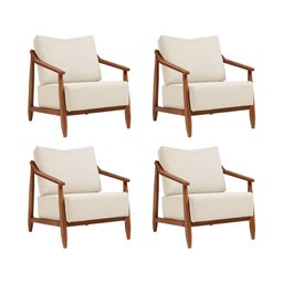 Kit 4 Poltronas Decorativa Vita Estofada Linho Off White - Mel - 1