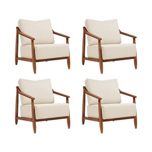 Kit 4 Poltronas Decorativa Vita Estofada Linho Off White - Mel