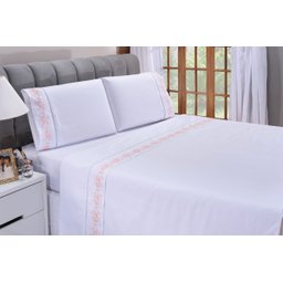 Jogo de Lençol Queen Size 200 Fios Floral Branco C/salmão 4pç - 2