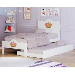 Cama de Solteiro + Auxiliar Meninas Segurança 100% MDF Nina:‎ Branco - 2