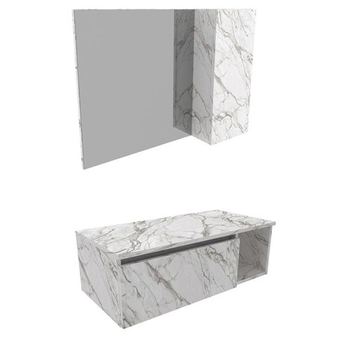 Conjunto Para Banheiro Gabinete E Espelheira BN3601x02 Marmore Branco Tecno Mobili