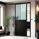 Ver imagem 2 de Porta de Correr Suspensa Meia Lambril Meia Vidro Dir L.25 Preta 210x100 Brimak