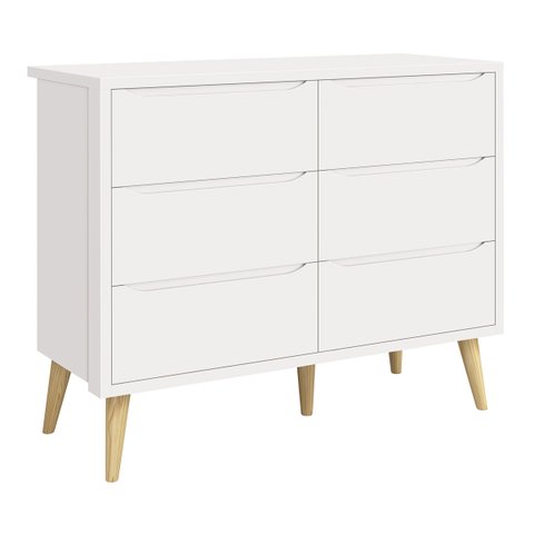 Cômoda 6 Gavetas Théo New Branco Fosco com Natural - Reller