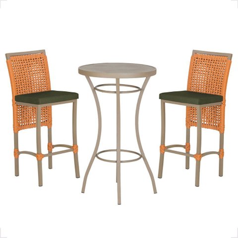 Mesa Bistro e 2 Banquetas Roma Fendi Corda Náutica 13 Trama Original