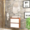 Ver imagem 1 de Gabinete para Banheiro com Cuba e Espelheira Organica 60cm Mdf Freijo com Branco Dubai - On Móveis