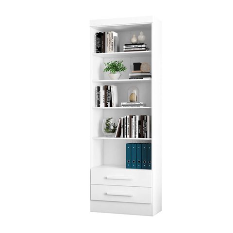 Estante Prateleira de Livro 2 Gavetas Multiuso 183 Altura Morrison -Branco Branco - ÉdeCasaMóveis                                              
