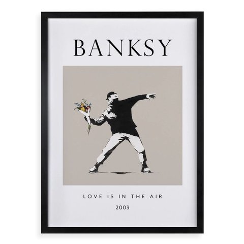 Quadro Banksy Love Is In The Air 24x18cm:moldura Preta