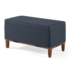 Puff Decorativo Retangular 80cm Rodapé Madeira Oxford - Linho Prime Marinho