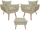 Ver imagem 1 de Kit 2 Poltronas + Puff Decorativo Opala Suede Bege Pés Madeira Mz Decor