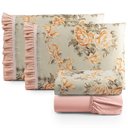 Ver imagem 1 de Jogo de Lençol Cama Casal 4 Peças 100% Algodão Percal 180 fios Babadinho: Salmão Floral