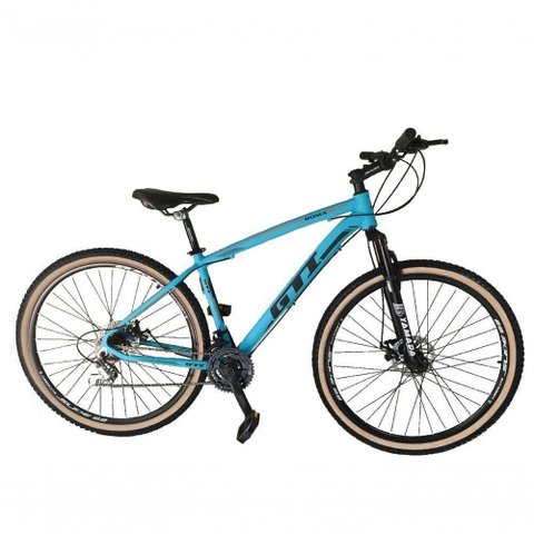Bicicleta Aro 29 Gti Roma Alumínio 21v Freio a Disco Garfo Suspensão Pneu Faixa Bege - Azul Tam.19