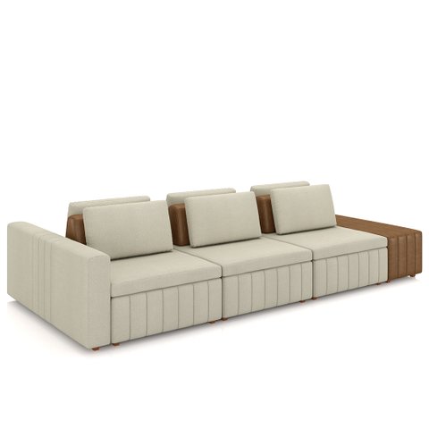 Sofá Ilha e Puff Sala Living 395cm Siesta M22 Linho Cru/marrom - Mpozenato