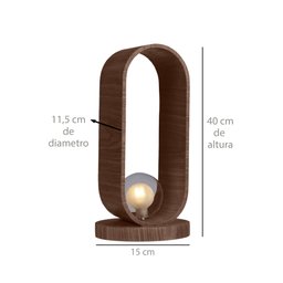 Abajur Luminária de Mesa Madeira Oval 38cm Slim - Lâmpada G9:mel - 2