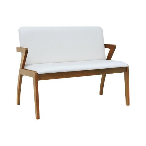Banco 2 Lugares Lille Madeira Maciça Assento Estofado Corano Bege Decorise 110cm