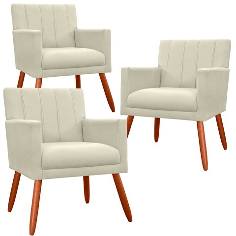 Kit 3 Poltrona Decorativa Miami para Sala de Estar Recepção