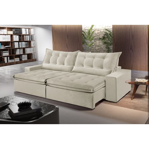 Sofá Retrátil e Reclinável 230cm com Pillow e Molas Ensacadas Montebello - Marfim
