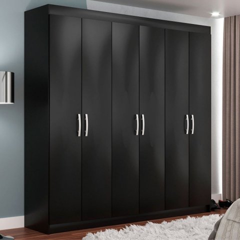 Guarda-roupa Casal Montreal 6 Portas 2 Gavetas Black - Evidência Móveis