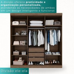Guarda-roupa Solteiro 6 Portas 3 Gavetas Espanha - Mais Móveis Cor New Canion/off-white - 9