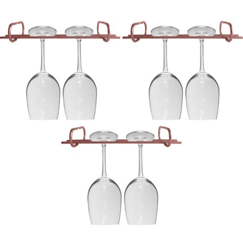 3 Suportes Taças Rose Gold 25cm Adega Organizador Suspenso
