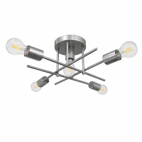 Plafon Central Aluminio Teto e27 5 Luzes Lumini Lab - Prata Liso