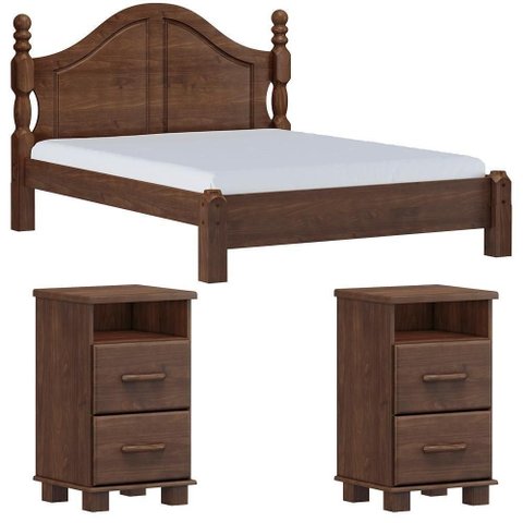 Cama Queen Classica 02 Mesas de Cabeceira Madeira Maciça Milani Store Cafe