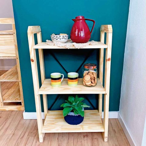 Aparador de Madeira Pinus Linea de 3 Prateleiras Slim Natural