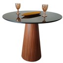 Ver imagem 1 de Mesa De Jantar 80 Cm Base Madeira Tampo Laca + Vidro Preto