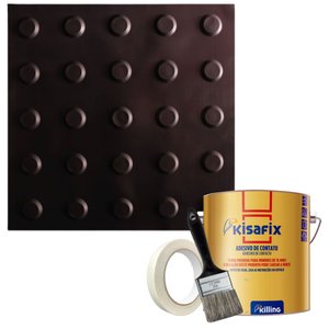 Kit 10 Pisos Tátil Alerta Preto Pvc 25x25cm / Fita Crepe / Pincel / Cola Kisafix 750g
