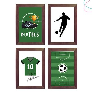 Quadro Decorativo Infantil quarto de menino Futebol moldura:Tabaco