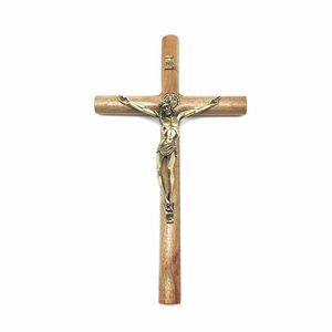 Crucifixo Parede Cilíndrico Cristo Metal São Bento Dourado 26 Cm Armazém Católico 166207