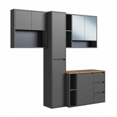 Conjunto Suspenso Banheiro Gabinete e Espelheira Belagavi 168,2cm Grafite Cj105