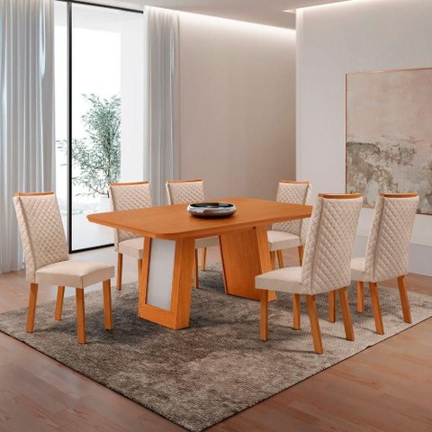 Mesa de Jantar Carolina 6 Lugares Tampo Laminado Creme Off White 180cm Moderna