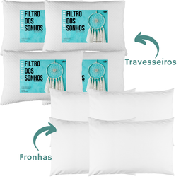 Kit 4 Travesseiros Filtro Dos Sonhos Fibra de Silicone Antialérgica com 4 Fronhas 100% Algodão - 10