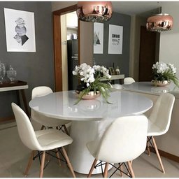 Mesa de Jantar Cone Laqueada Tampo Redondo com Vidro 90 Cm Branco  **SOMENTE A MESA** - 1