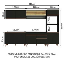 Armário de Cozinha Completa 310cm Preto Reims Madesa 02 - 4